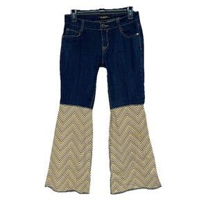Southpole South Pole Denim & Striped Fabric Bell Bottom Jeans Festival Boho 5